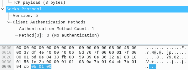 SOCKS 协商认证方式数据包 - 抓包截图